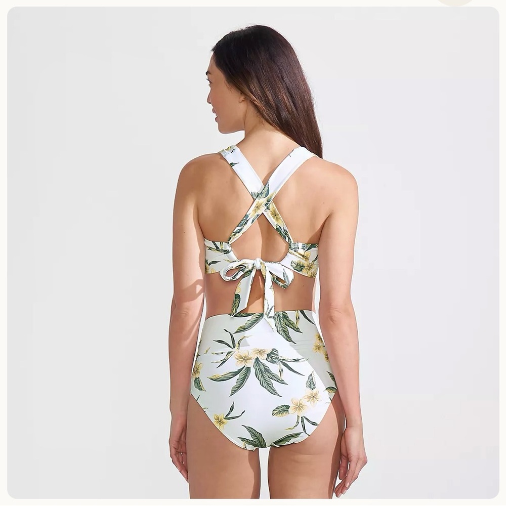 Lands end V-Neck Bikini Top Floral Black - Picture 3 of 4